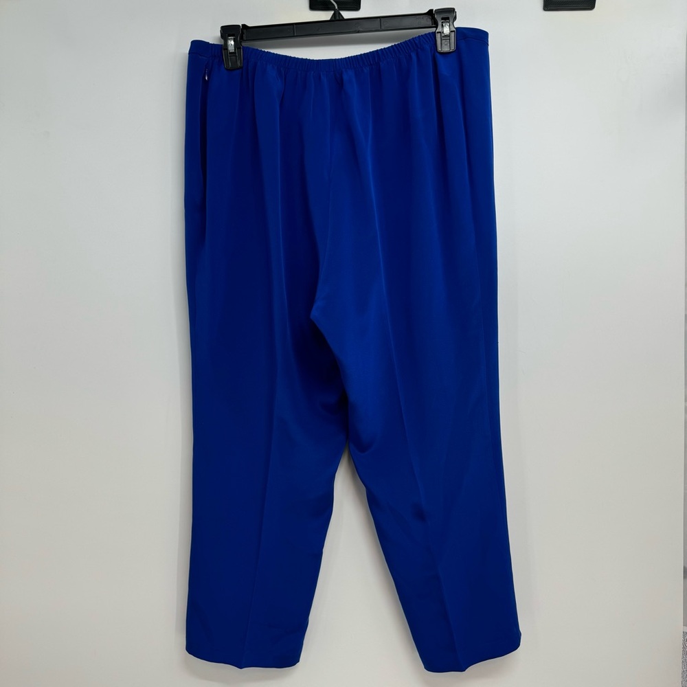 Emmelle Silk Pants Women’s 1X Blue w/ Flat Front & Back Elastic Side Zip Cropped